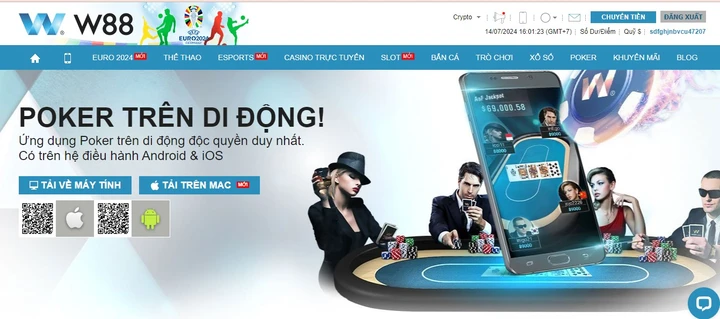 Có ứng dụng độc quyền trên di động Poker W88