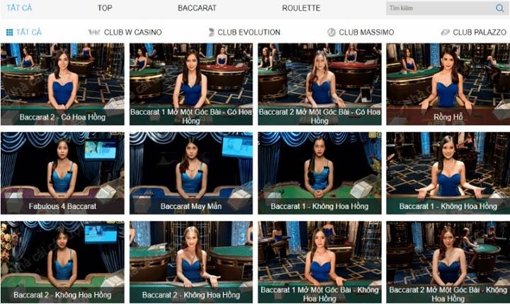 Các trò chơi phổ biến tại sảnh Club evolution Casino W88